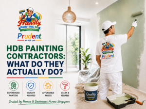 HDB painting contractors in Singapore painting an interior wall for Friendly Painting SG.