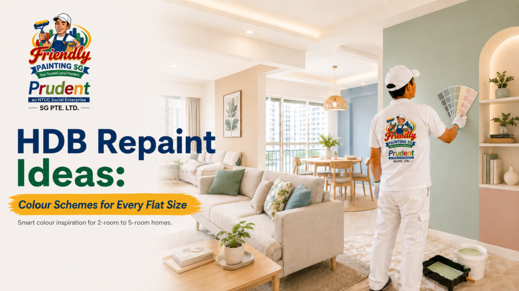 HDB repaint ideas featuring modern colour schemes for different flat sizes with a professional painter choosing wall colours in a stylish Singapore home by Friendly Painting SG.