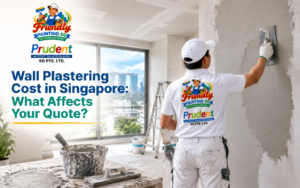 Wall plastering cost in Singapore showing skim coating crack repair and damaged wall preparation before painting