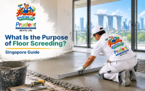 Purpose of floor screeding in Singapore showing a level screed base before tiles vinyl and other floor finishes