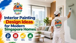 Interior Painting Design Ideas for Modern Singapore Homes featuring a professional painter creating a modern wall finish in a stylish HDB or condo interior by Friendly Painting SG