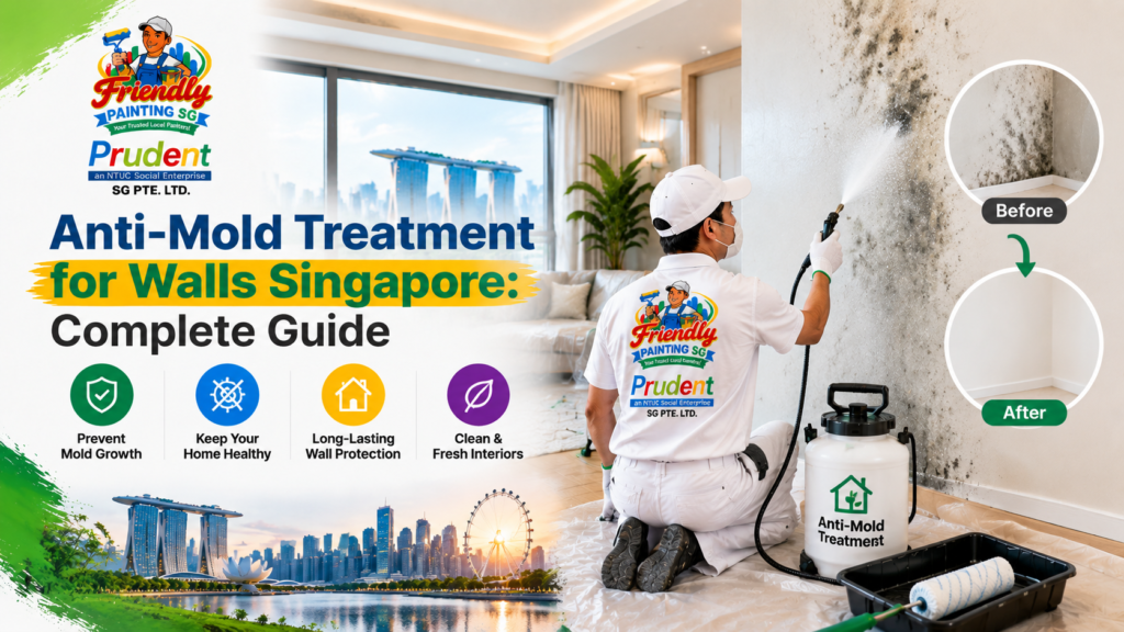 Anti-mold treatment for walls Singapore showing professional wall mold removal service, before and after results, and wall protection solutions by Friendly Painting SG