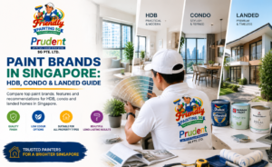 Paint brands in Singapore guide featuring HDB, condo, and landed home painting options with a professional painter comparing colour swatches and popular paint choices for quality finishes, low odour, and long-lasting results by Friendly Painting SG.