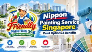Nippon Painting Service Singapore guide featuring Friendly Painting SG, wall painting, paint colours and residential buildings.